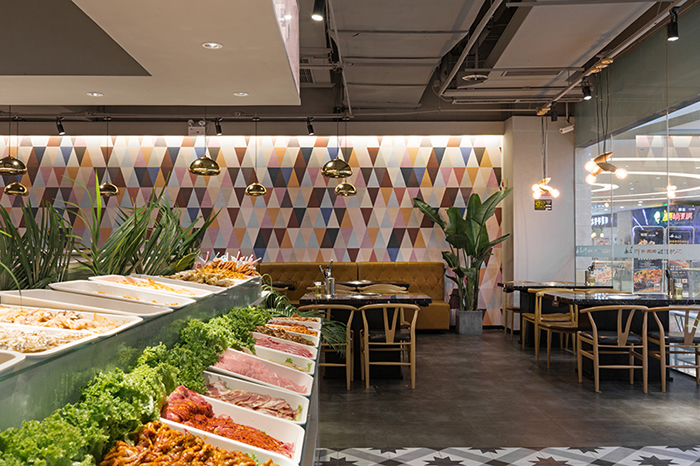 200平米自助烤肉店鋪，取餐區(qū)裝修效果