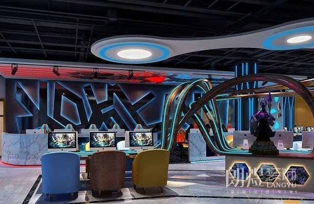 電競網咖裝修設計大廳效果圖